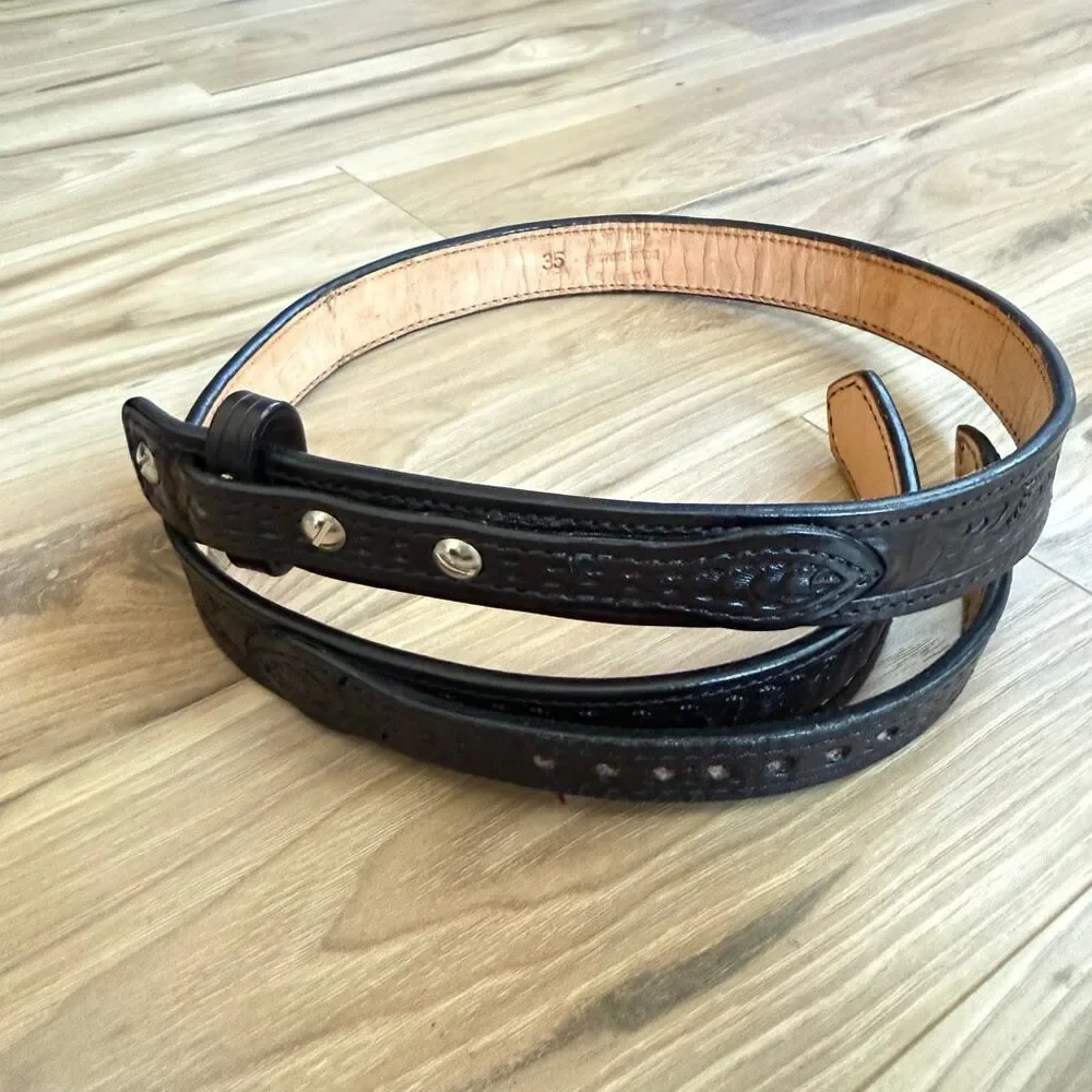 L. Whitley B. Daniels Mens Black Custom Made Leather Tooled Western Belt Size 35